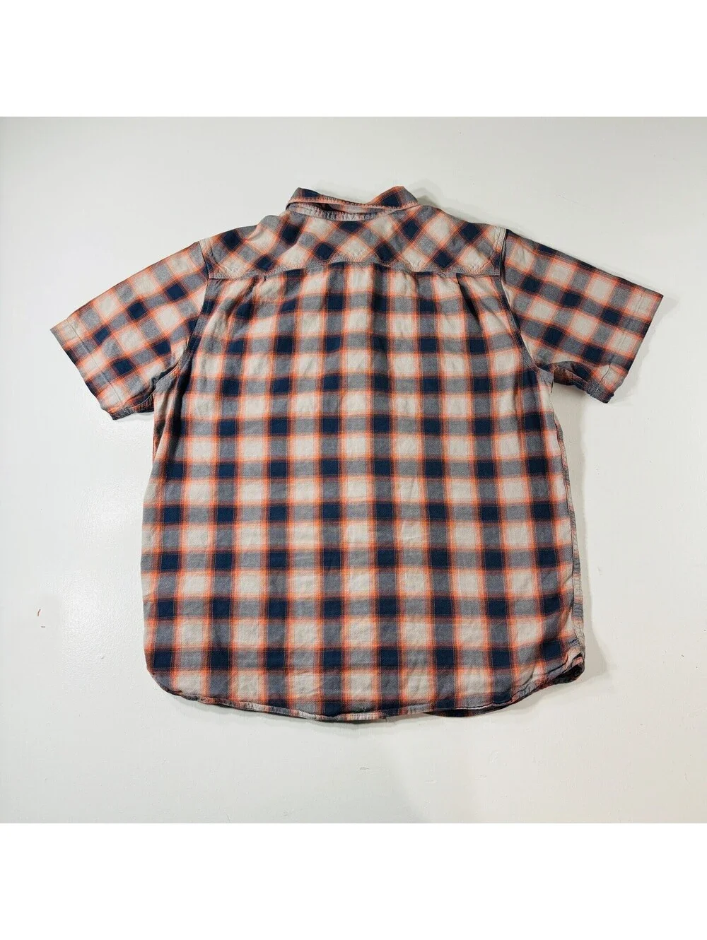 The North Face Button Down Shirt Short Sleeve Blue Orange Plaid Men’s Size Large